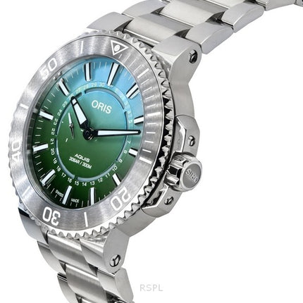 Oris Aquis Analog Limited Edition Green Dial Automatic Diver's 01 743 7734 4197-Set 300M Men's Watch With Rubber Strap