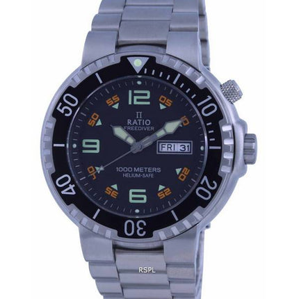 Ratio FreeDiver Black Dial Stainless Steel Quartz 1050HA93-19V-BLK 1000M Mens Watch