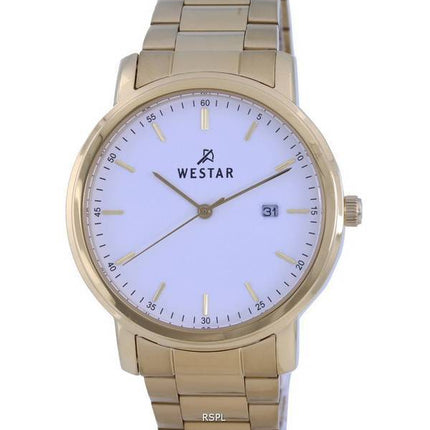 Westar White Dial Gold Tone Stainless Steel Quartz 50243 GPN 101 Mens Watch