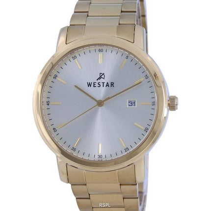 Westar Silver Dial Gold Tone Stainless Steel Quartz 50243 GPN 102 Mens Watch