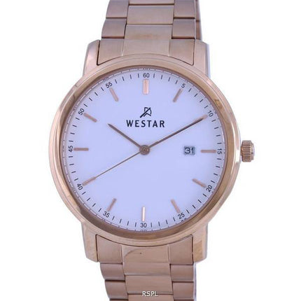 Westar White Dial Rose Gold Tone Stainless Steel Quartz 50243 PPN 601 Mens Watch