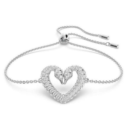 Swarovski Una Rhodium Plated Swan Neck Heart Bracelet With Clear Crystal 5625534 For Women