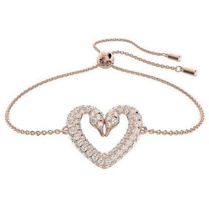 Swarovski Una Rose Gold Tone Swan Neck Heart Bracelet With Clear Crystal 5628658 For Women