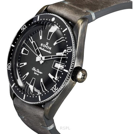 Edox Skydiver Limited Edition Leather Strap Grey Dial Automatic Diver's 80126 3VIN GDN 300M Men's Watch