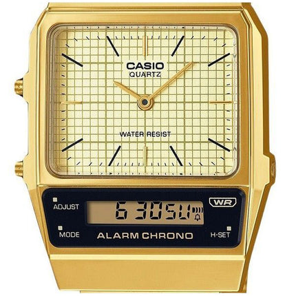 Casio Vintage Analog Digital Gold Ion Plated Stainless Steel Beige Dial Quartz AQ-800EG-9A Unisex Watch