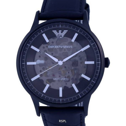 Emporio Armani Skeleton Leather Black Dial Automatic AR60042 Mens Watch