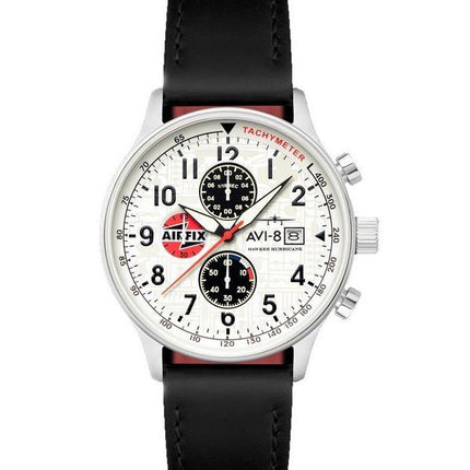 AVI-8 Hawker Hurricane Classic Chronograph Airfix Edition Deco Grey Leather Strap White Dial AV-4011-1C Men's Watch