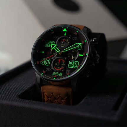 AVI-8 Hawker Typhoon Coningham Chronograph Baldwin Leather Strap Black Dial Quartz AV-4093-0B Men's Watch