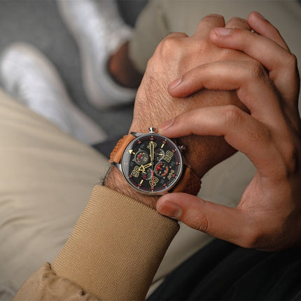 AVI-8 Hawker Typhoon Coningham Chronograph Baldwin Leather Strap Black Dial Quartz AV-4093-0B Men's Watch