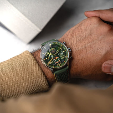 AVI-8 Hawker Typhoon Coningham Chronograph Harding Leather Strap Green Dial Quartz AV-4093-0D Men's Watch