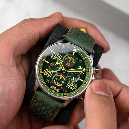 AVI-8 Hawker Typhoon Coningham Chronograph Harding Leather Strap Green Dial Quartz AV-4093-0D Men's Watch