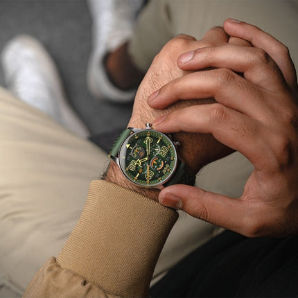 AVI-8 Hawker Typhoon Coningham Chronograph Harding Leather Strap Green Dial Quartz AV-4093-0D Men's Watch