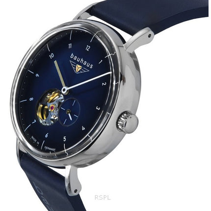 Bauhaus Classic Blue Leather Strap Dark Blue Open Heart Dial Automatic 21663 Men's Watch