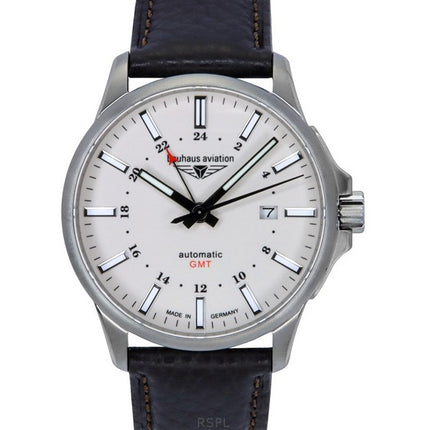 Bauhaus Aviation GMT Leather Strap Full Luminous Beige Dial Automatic 28685 100M Men's Watch