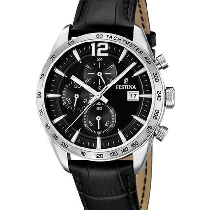 Festina Timeless Chronograph Leather Strap Black Dial Quartz F16760-4 Men's Watch