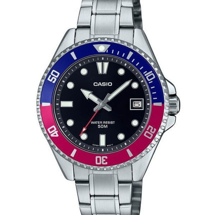 Casio Standard Analog Pepsi Bezel Stainless Steel Black Dial Quartz MDV-10D-1A3 Mens Watch