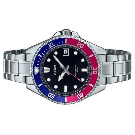 Casio Standard Analog Pepsi Bezel Stainless Steel Black Dial Quartz MDV-10D-1A3 Mens Watch