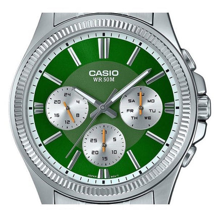 Casio Enticer Analog Stainless Steel Green Dial Quartz MTP-1375D-3 Mens Watch