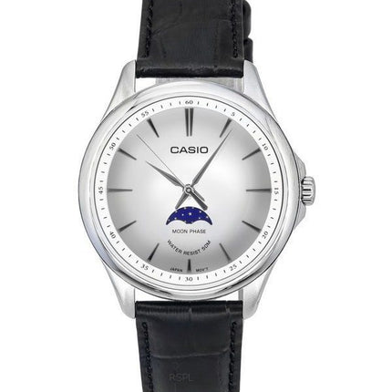 Casio Standard Analog Moon Phase Leather Strap Silver Dial Quartz MTP-M100L-7A Men's Watch