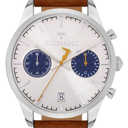 Trussardi T-Genus Chronograph Silver Dial Leather Strap Quartz R2471613004 Mens Watch