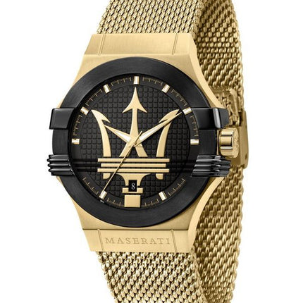 Maserati Potenza Gold Tone Stainless Steel Black Dial Quartz R8853108006 100M Mens Watch