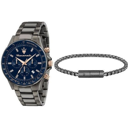 Maserati Sfida Chronograph Stainless Steel Blue Dial Quartz R8873640020 100M Men's Watch Gift Set