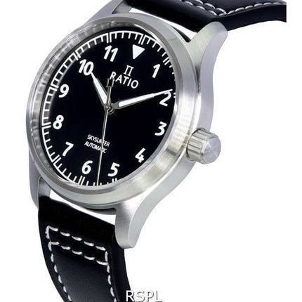 Ratio Skysurfer Pilot Black Sunray Dial Leather Automatic RTS305 200M Mens Watch