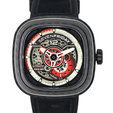 Sevenfriday P-Series Ruby Carbon Grey And Red Skeleton Dial Automatic PS3/02 SF-PS3-02 100M Men's Watch