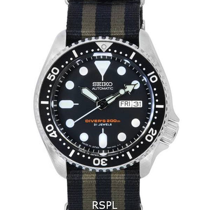 Seiko Black Dial Automatic Diver's SKX007J1-var-NATO21 200M Men's Watch