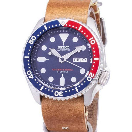 Seiko Automatic SKX009J1-LS18 Diver's 200M Japan Made Brown Leather Strap Men's Watch