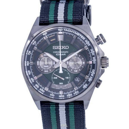 Seiko Chronograph Nylon Green Dial Quartz SSB411 SSB411P1 SSB411P 100M Mens Watch