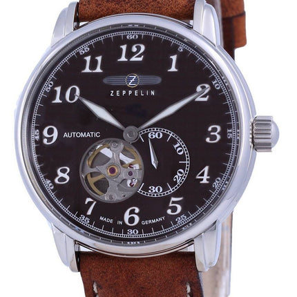 Zeppelin LZ127 Graf Open Heart Leather Automatic 7666-4 76664 Men's Watch