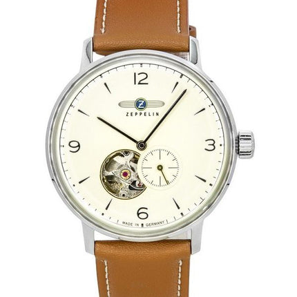 Zeppelin LZ129 Hindenburg Leather Strap Open Heart Beige Dial Automatic 80665N Mens Watch