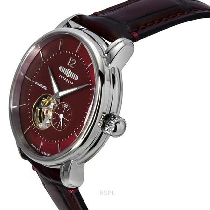 Zeppelin LZ 120 Bodensee Leather Strap Red Open Heart Dial Automatic 81665 Men's Watch