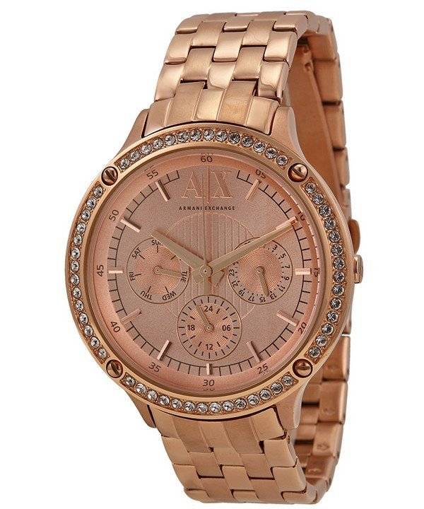 Armani Exchange Rose Gold Dial Crystals AX5406 Ladies Watch -  