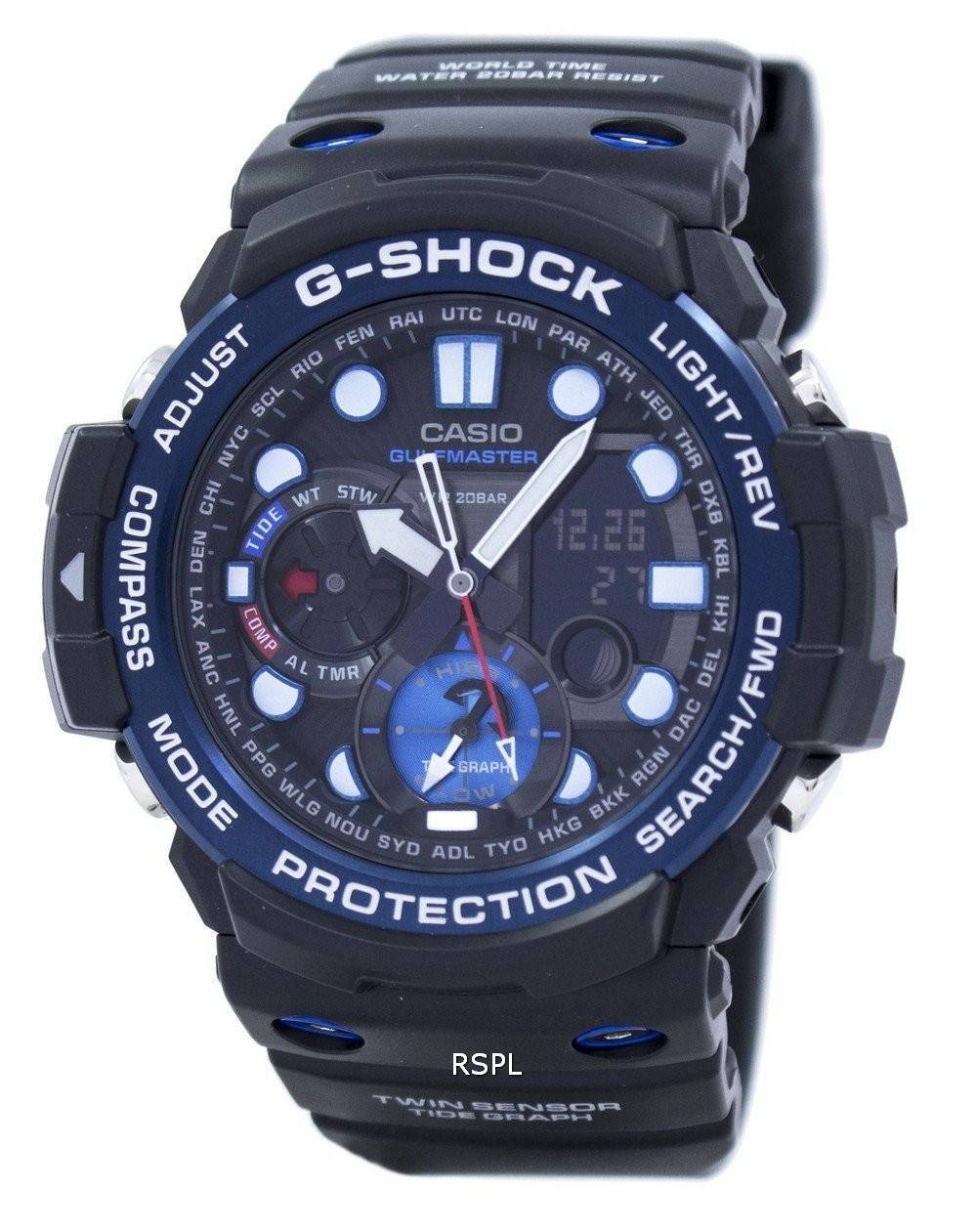 Casio G-Shock GULFMASTER Twin Sensor Moon Data Tide Graph GN-1000B-1A ...