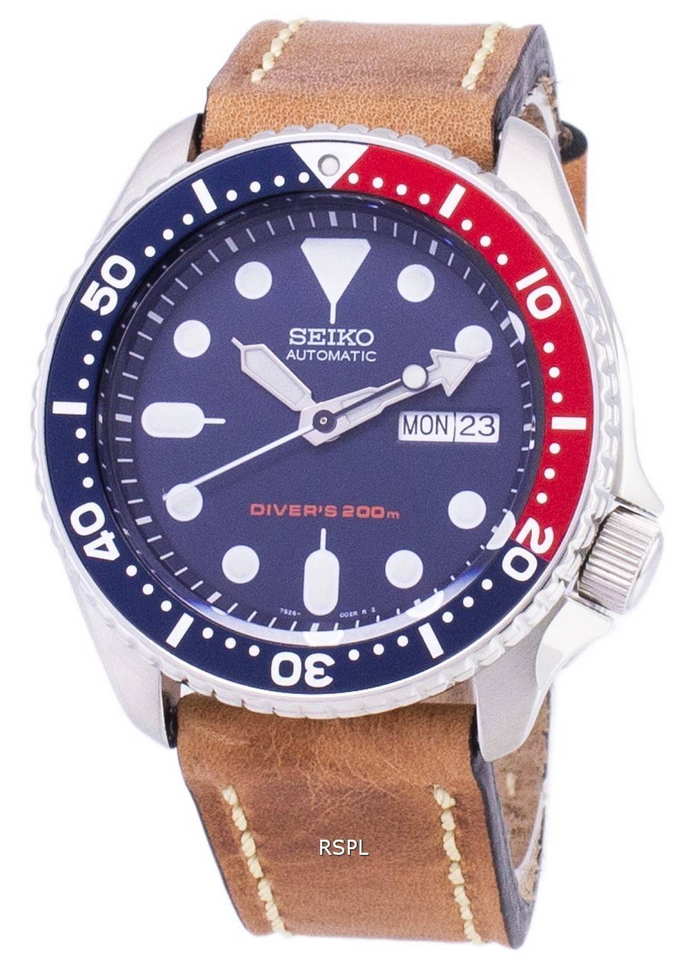 Seiko Automatic SKX009K1-LS17 Diver's 200M Brown Leather Strap Men's Watch - CityWatches.co.nz