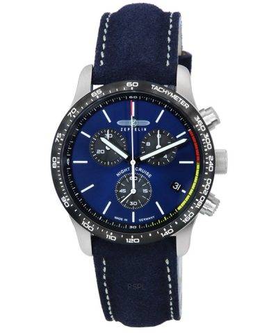 Zeppelin Night Cruise Chronograph Leather Strap Blue Dial Quartz 7288-3 100M Men's Watch