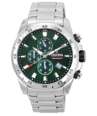 Festina Sports Chorongraph Stainless Steel Green Dial Quartz 20463-3 100M Men's Watch