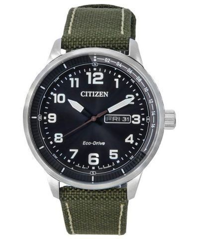 Citizen Urban Eco-Drive Green Nylon Strap Black Dial BM8590-10E 100M Men's Watch