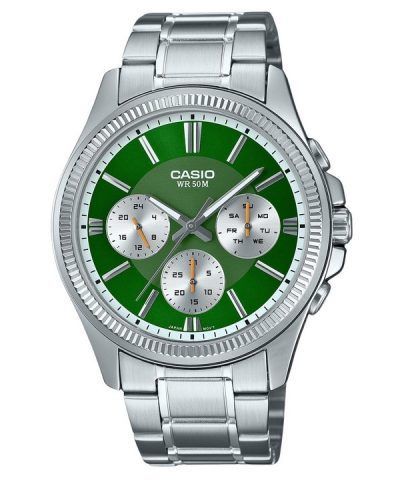 Casio Enticer Analog Stainless Steel Green Dial Quartz MTP-1375D-3 Mens Watch