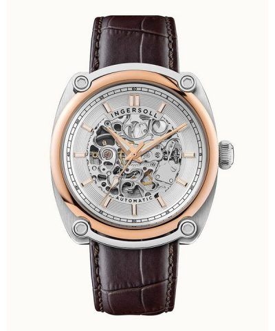 Ingersoll The Michigan Brown Leather Strap White Skeleton Dial Automatic I13302 Men's Watch