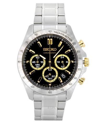 Seiko Spirit Chronograph Stainless Steel Black Dial Quartz SBTR015 100M Men's Watch