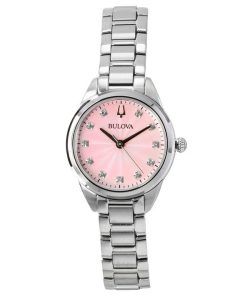 Bulova Sutton Stainless Steel Diamond Accents Pink Dial Quartz 96P249 Women's Watch