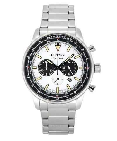 Citizen Eco-Drive Chronograph Stainless Steel White Dial CA4500-91A 100M Men's Watch