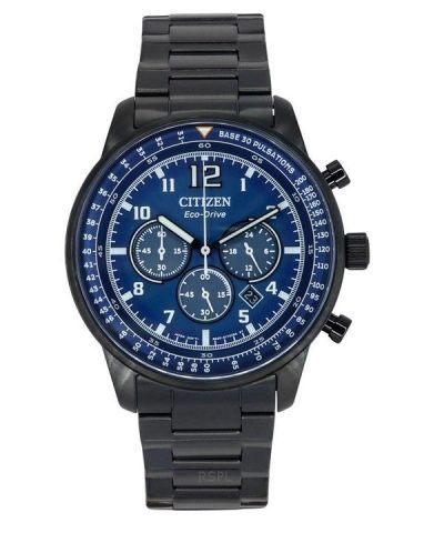 Citizen Eco-Drive Chronograph Black Ion Stainless Steel Blue Dial CA4505-80L 100M Men's Watch