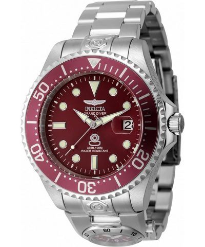 Invicta Pro Diver Dual Time Stainless Steel Red Dial Automatic 45814 100M Men's Watch