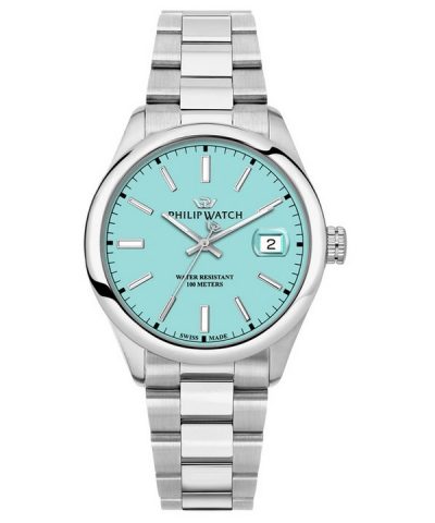 Philip Watch Swiss Made Caribe Urban Stainless Steel Turquoise Dial Quartz R8253597642 100M Mens Watch