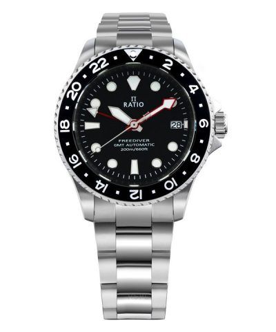 Ratio FreeDiver GMT Series Sapphire Stainless Steel Black Dial Automatic RTF051 200M Men's Watch