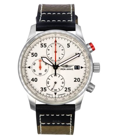 Iron Annie F13 Tempelhof Chronograph Leather Strap Beige Dial Quartz 56705 100M Men's Watch